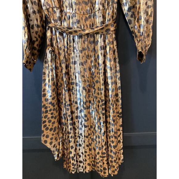 Runway MARC JACOBS Gold Black Silk Metallic Animal Print Pleated midi Dress 0 - Picture 10 of 13